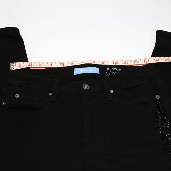 7 for all humankind black ankle skinny jeans with beaded fringe down the leg - Picture 13 of 16